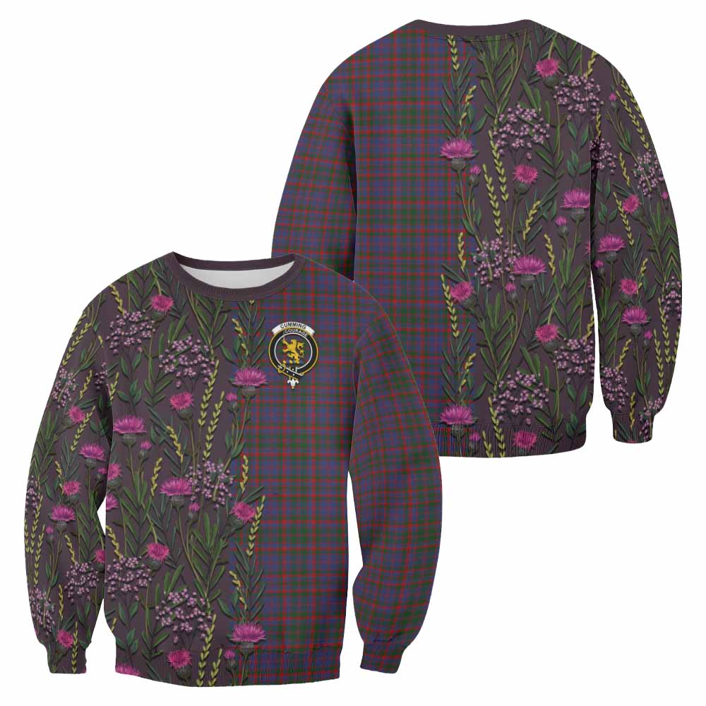 Cumming Family Crest Tartan Sweatshirt Scottish Thistle Flower Pattern Half Style - Tartan Vibes Clothing