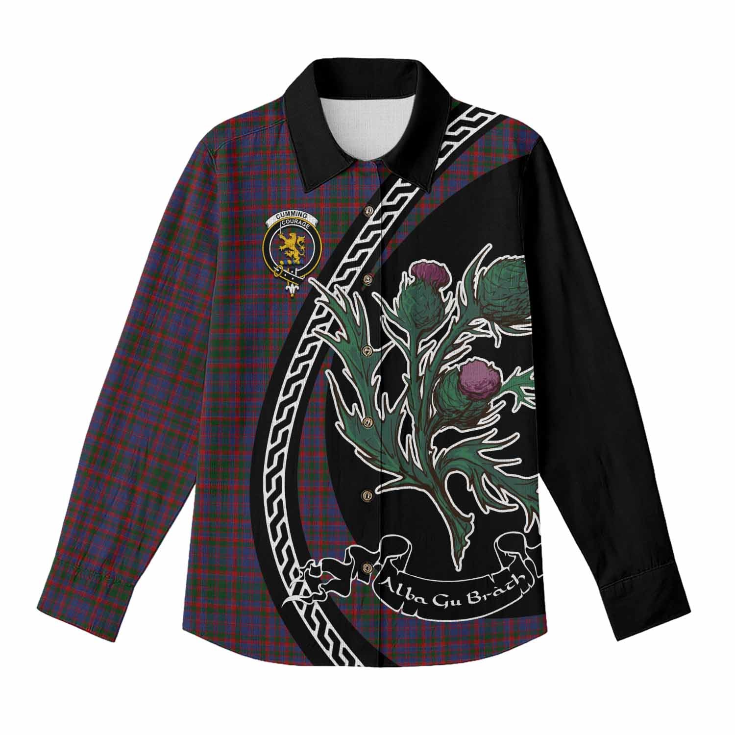 Cumming Family Crest Tartan Women Casual Shirt Alba Thistle Inspired - Tartan Vibes Clothing