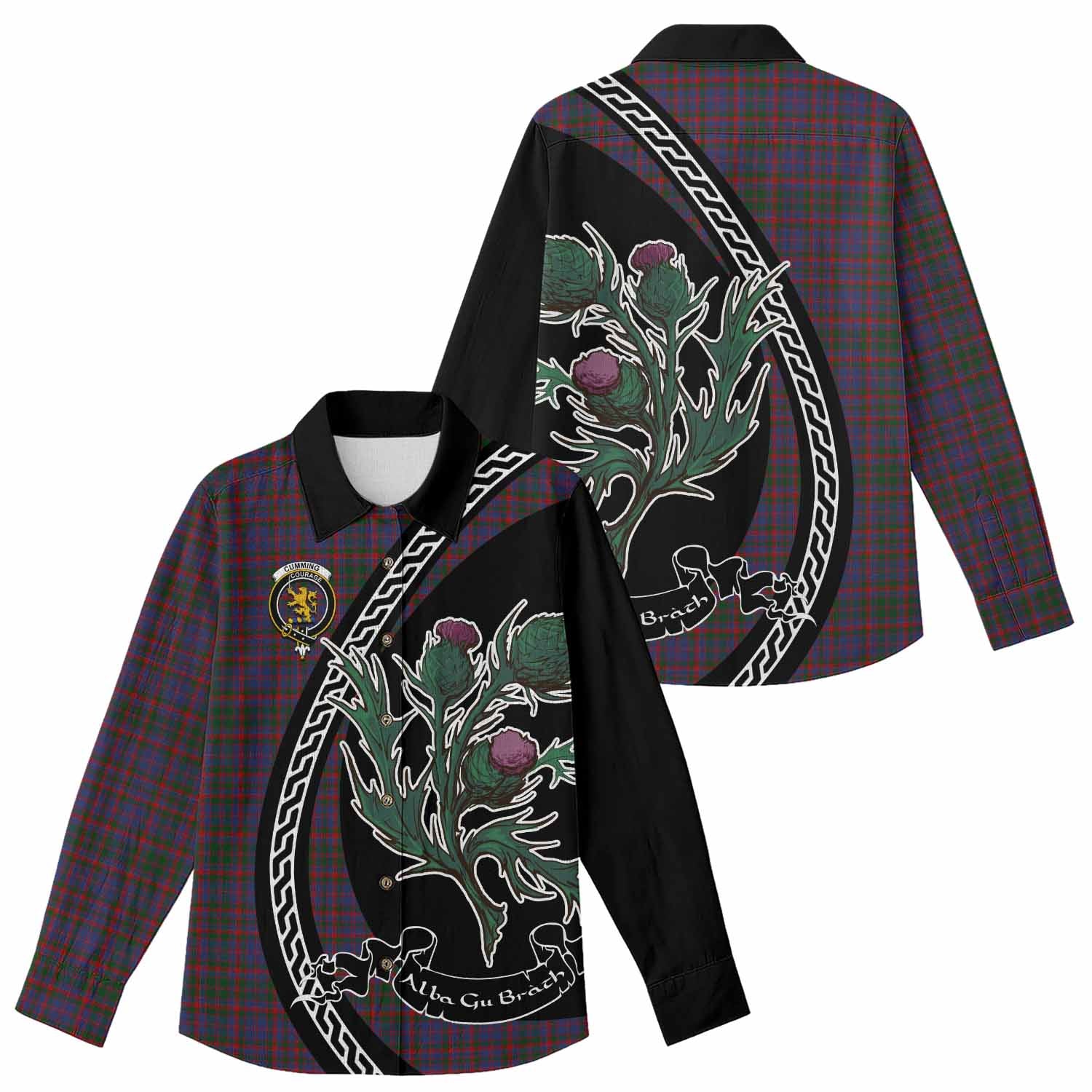 Cumming Family Crest Tartan Women Casual Shirt Alba Thistle Inspired - Tartan Vibes Clothing