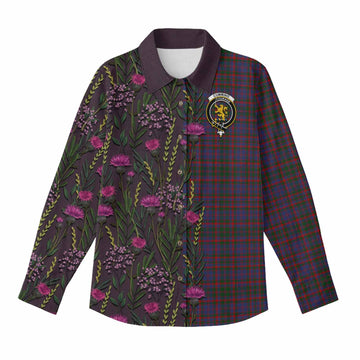 Cumming Family Crest Tartan Women Casual Shirt Scottish Thistle Flower Pattern Half Style