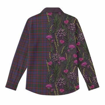 Cumming Family Crest Tartan Women Casual Shirt Scottish Thistle Flower Pattern Half Style