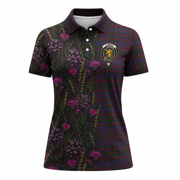 Cumming Family Crest Tartan Women Polo Shirt Scottish Thistle Flower Pattern Half Style