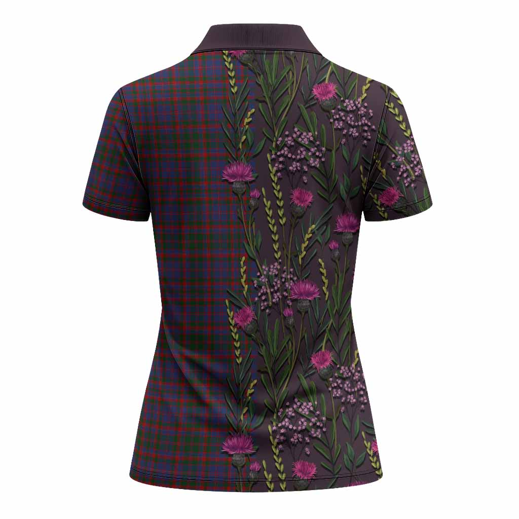 Cumming Family Crest Tartan Women Polo Shirt Scottish Thistle Flower Pattern Half Style - Tartan Vibes Clothing