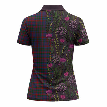 Cumming Family Crest Tartan Women Polo Shirt Scottish Thistle Flower Pattern Half Style