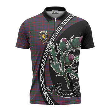 Cumming Family Crest Tartan Zipper Polo Shirt Alba Thistle Inspired