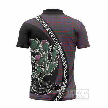 Cumming Family Crest Tartan Zipper Polo Shirt Alba Thistle Inspired