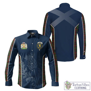Cumming Hunting Tartan Long Sleeve Button Up Shirt with Family Crest and Scottish Thistle Vibes Sport Style