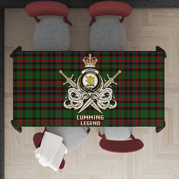 Cumming Hunting Tartan Tablecloth with Clan Crest and the Golden Sword of Courageous Legacy