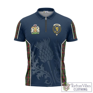 Cumming Hunting Tartan Zipper Polo Shirt with Family Crest and Scottish Thistle Vibes Sport Style