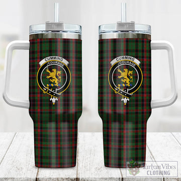 Cumming Hunting Tartan and Family Crest Tumbler with Handle