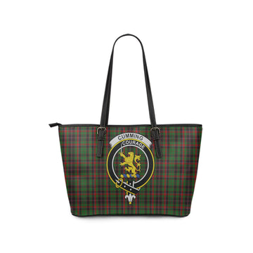 Cumming Hunting Tartan Leather Tote Bag with Family Crest