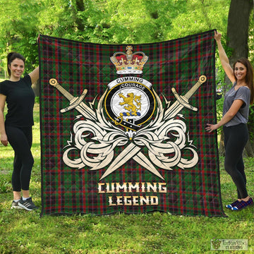 Cumming Hunting Tartan Quilt with Clan Crest and the Golden Sword of Courageous Legacy