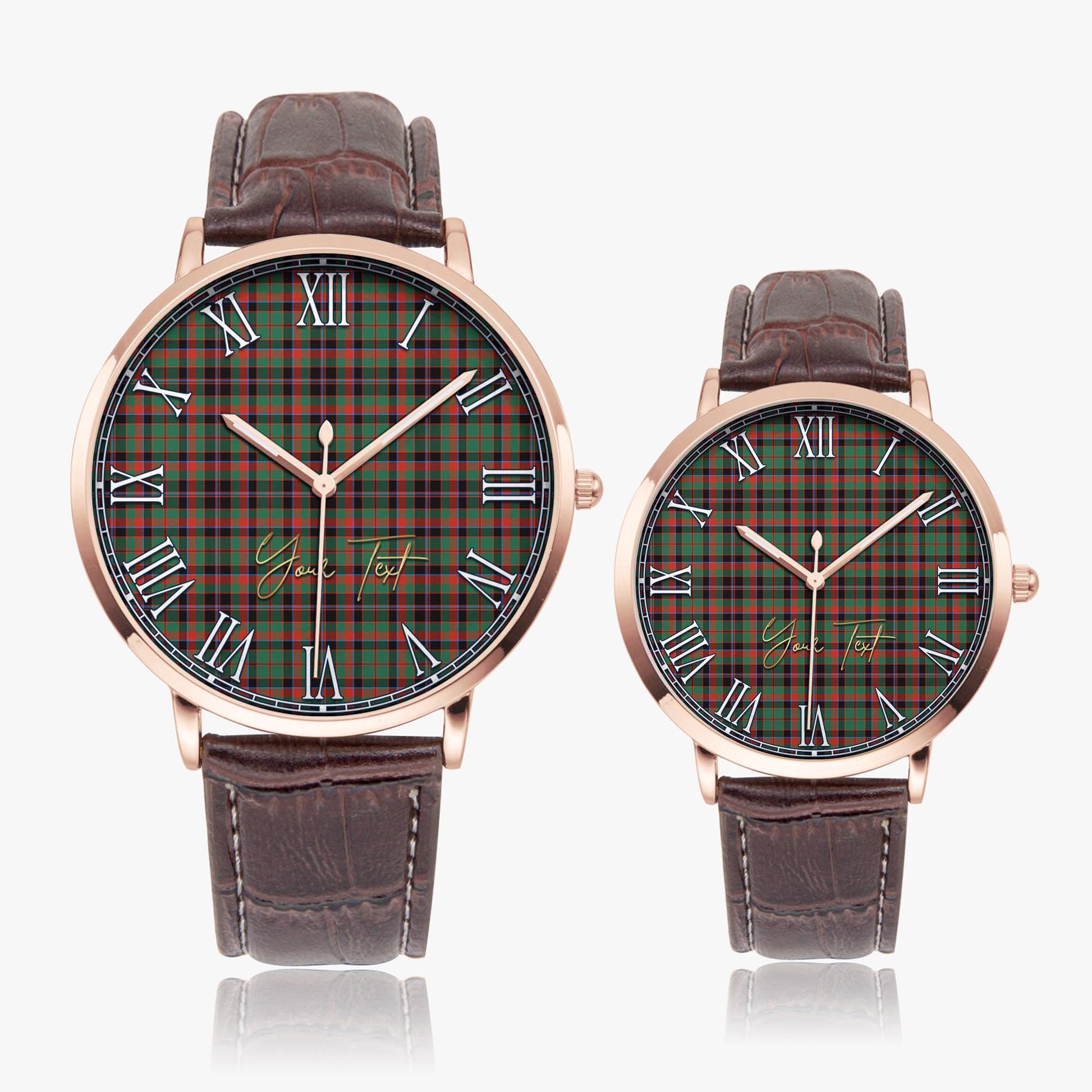Cumming Hunting Ancient Tartan Personalized Your Text Leather Trap Quartz Watch Ultra Thin Rose Gold Case With Brown Leather Strap - Tartanvibesclothing