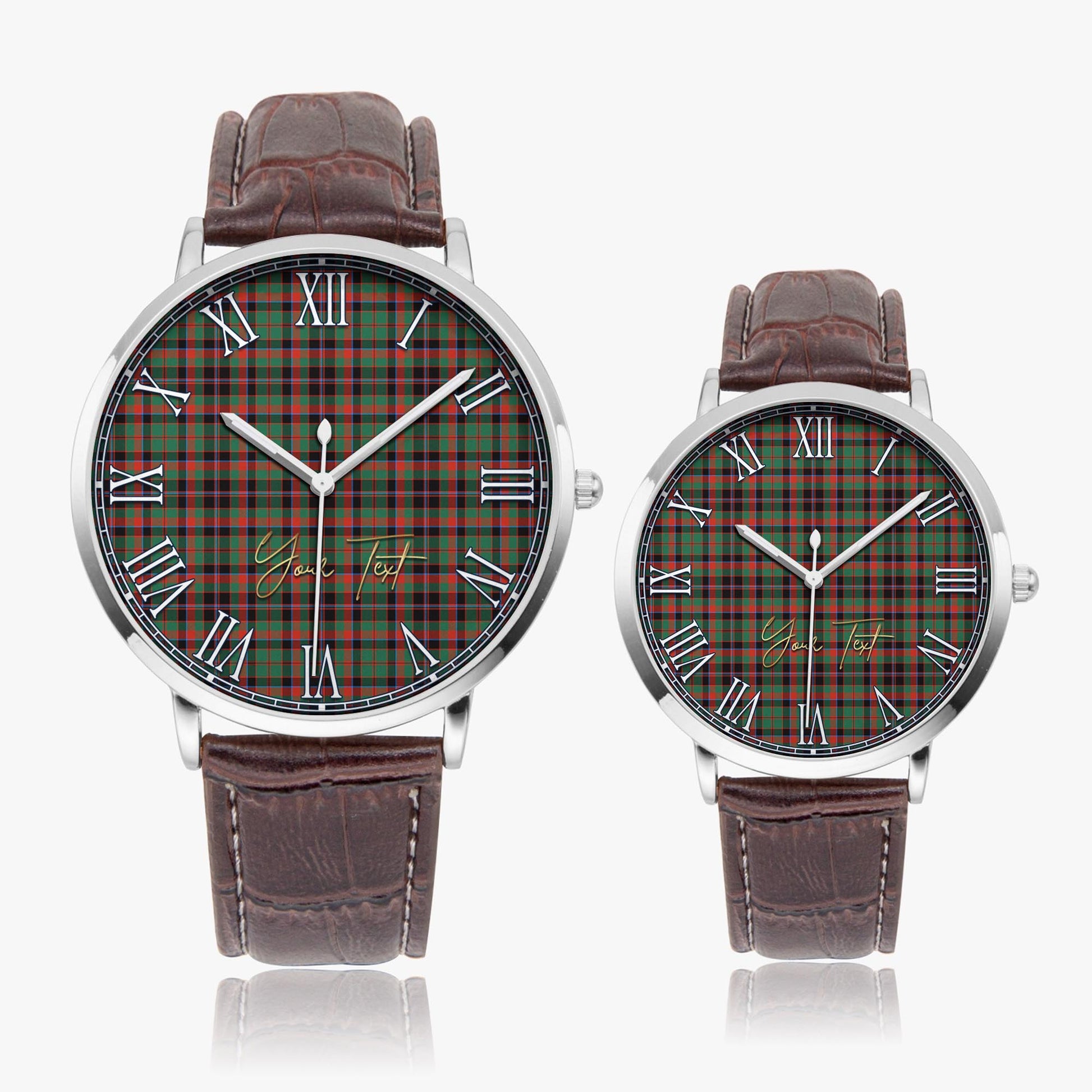 Cumming Hunting Ancient Tartan Personalized Your Text Leather Trap Quartz Watch Ultra Thin Silver Case With Brown Leather Strap - Tartanvibesclothing
