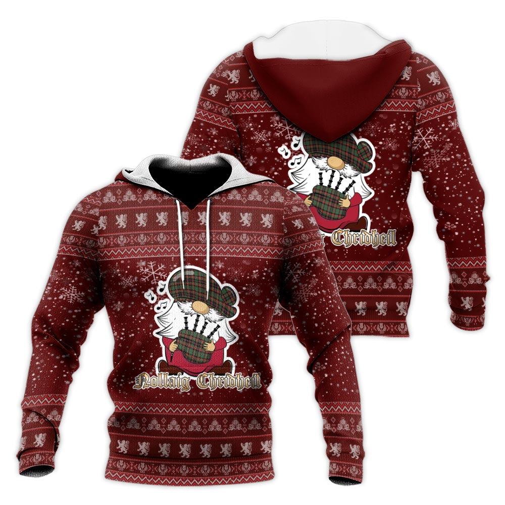 Cumming Hunting Ancient Clan Christmas Knitted Hoodie with Funny Gnome Playing Bagpipes Red - Tartanvibesclothing