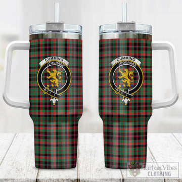 Cumming Hunting Ancient Tartan and Family Crest Tumbler with Handle