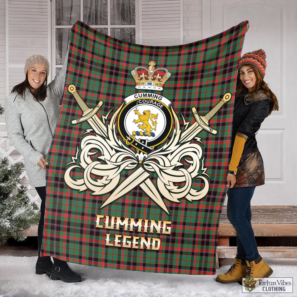 Tartan Vibes Clothing Cumming Hunting Ancient Tartan Blanket with Clan Crest and the Golden Sword of Courageous Legacy