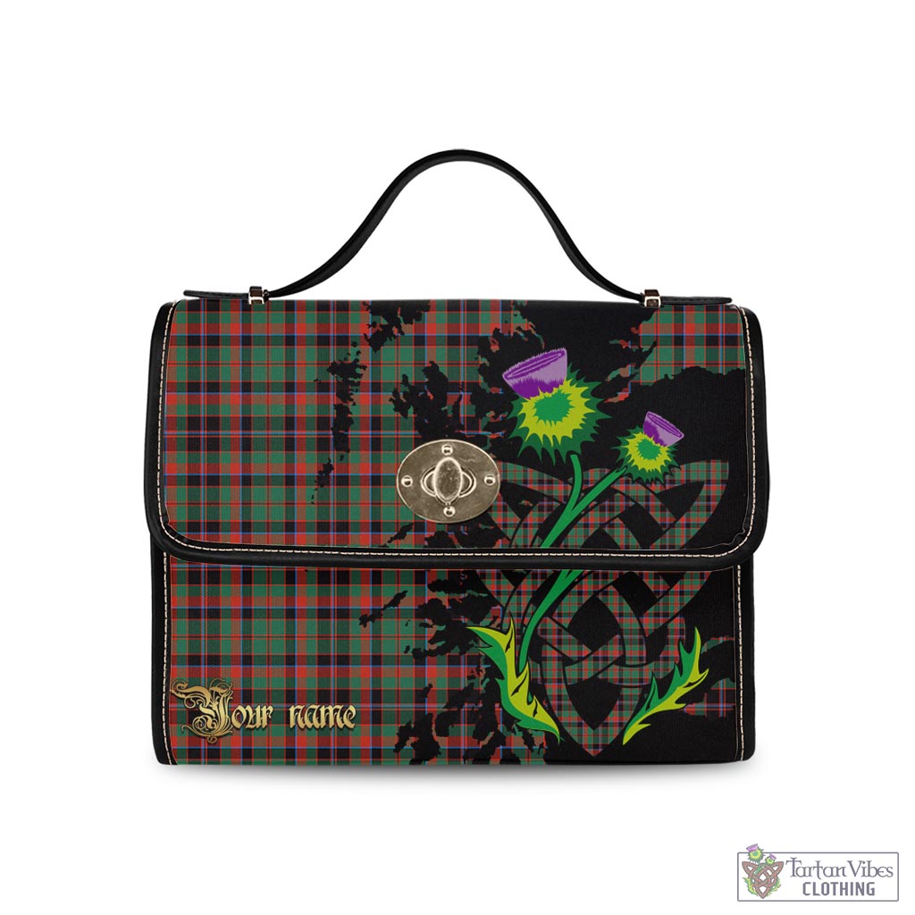 Tartan Vibes Clothing Cumming Hunting Ancient Tartan Waterproof Canvas Bag with Scotland Map and Thistle Celtic Accents