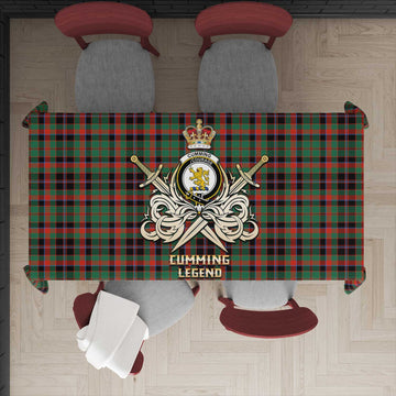 Cumming Hunting Ancient Tartan Tablecloth with Clan Crest and the Golden Sword of Courageous Legacy