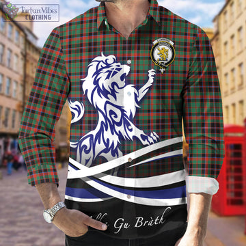 Cumming Hunting Ancient Tartan Long Sleeve Button Up Shirt with Alba Gu Brath Regal Lion Emblem