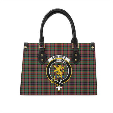 Cumming Hunting Ancient Tartan Leather Bag with Family Crest