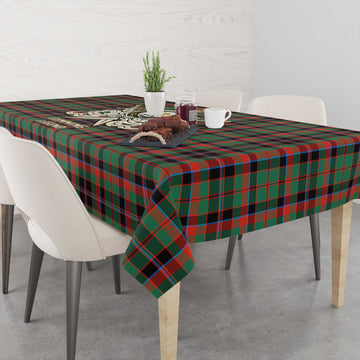 Cumming Hunting Ancient Tartan Tablecloth with Clan Crest and the Golden Sword of Courageous Legacy