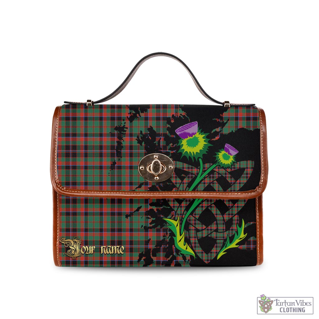 Tartan Vibes Clothing Cumming Hunting Ancient Tartan Waterproof Canvas Bag with Scotland Map and Thistle Celtic Accents