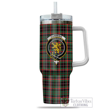 Cumming Hunting Ancient Tartan and Family Crest Tumbler with Handle