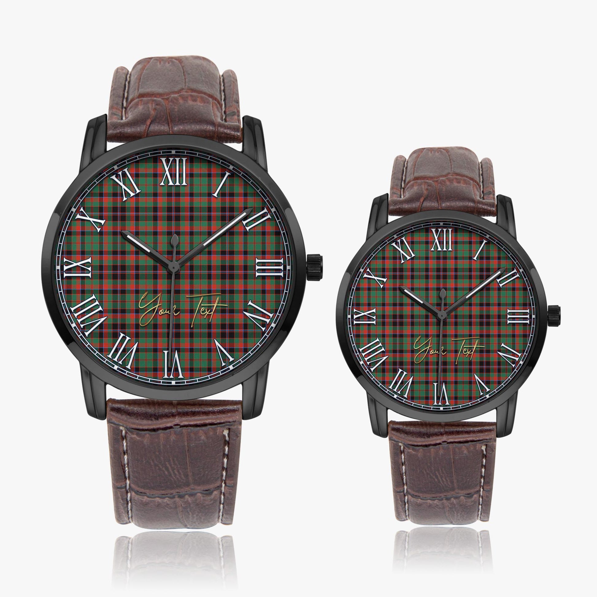 Cumming Hunting Ancient Tartan Personalized Your Text Leather Trap Quartz Watch Wide Type Black Case With Brown Leather Strap - Tartanvibesclothing
