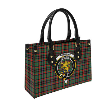Cumming Hunting Ancient Tartan Leather Bag with Family Crest