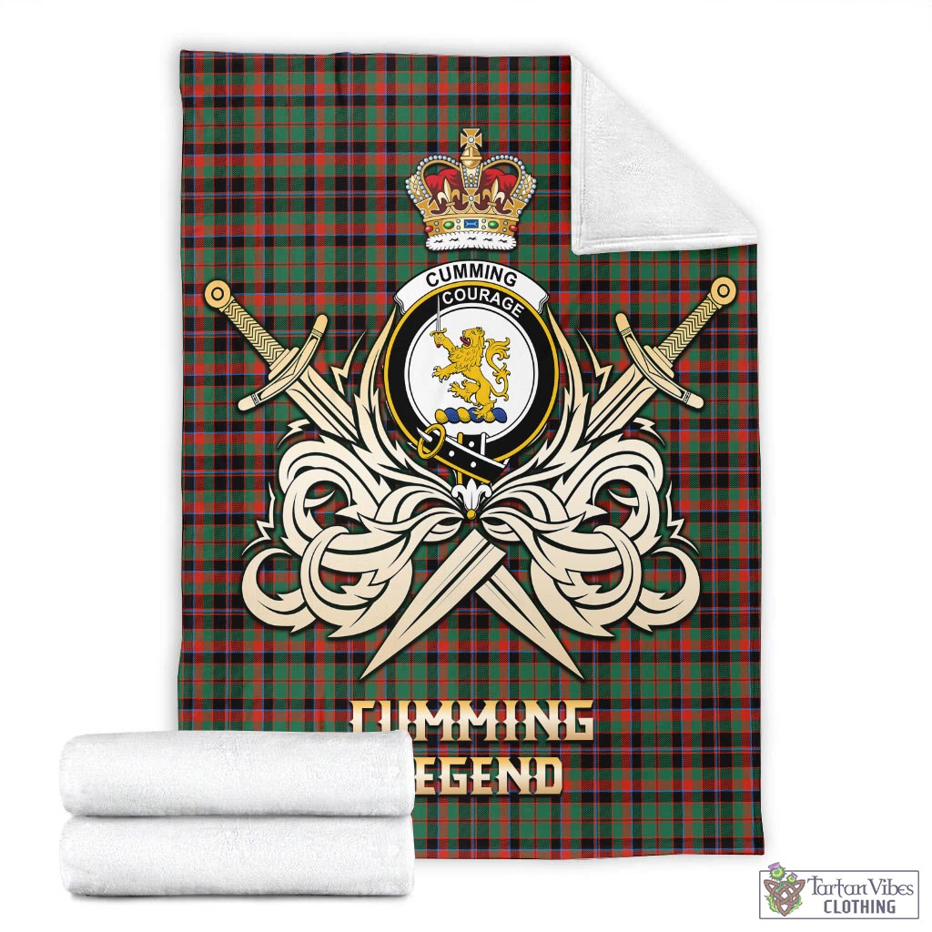 Tartan Vibes Clothing Cumming Hunting Ancient Tartan Blanket with Clan Crest and the Golden Sword of Courageous Legacy