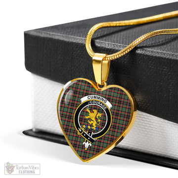 Cumming Hunting Ancient Tartan Heart Necklace with Family Crest