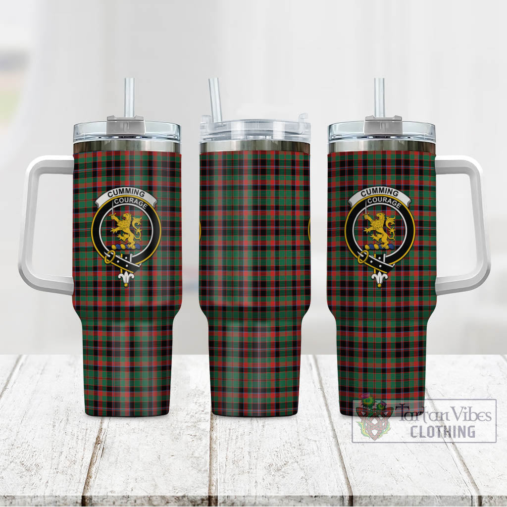Tartan Vibes Clothing Cumming Hunting Ancient Tartan and Family Crest Tumbler with Handle
