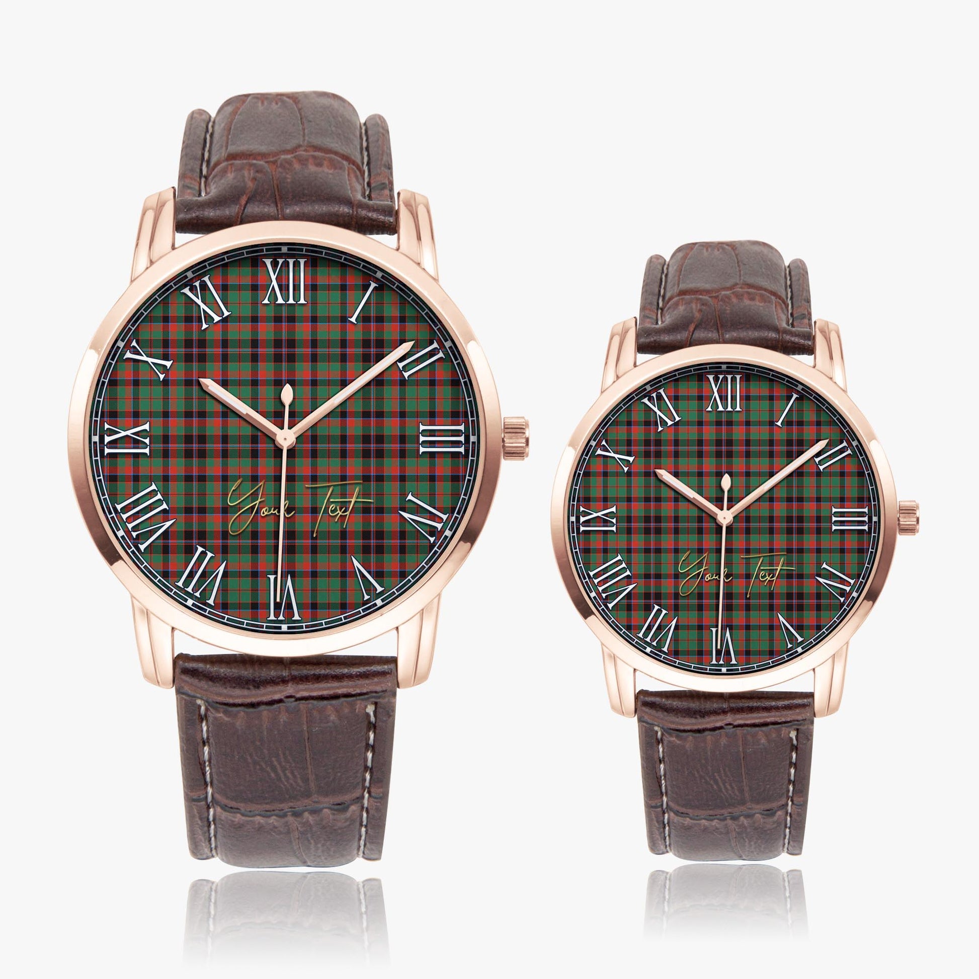 Cumming Hunting Ancient Tartan Personalized Your Text Leather Trap Quartz Watch Wide Type Rose Gold Case With Brown Leather Strap - Tartanvibesclothing