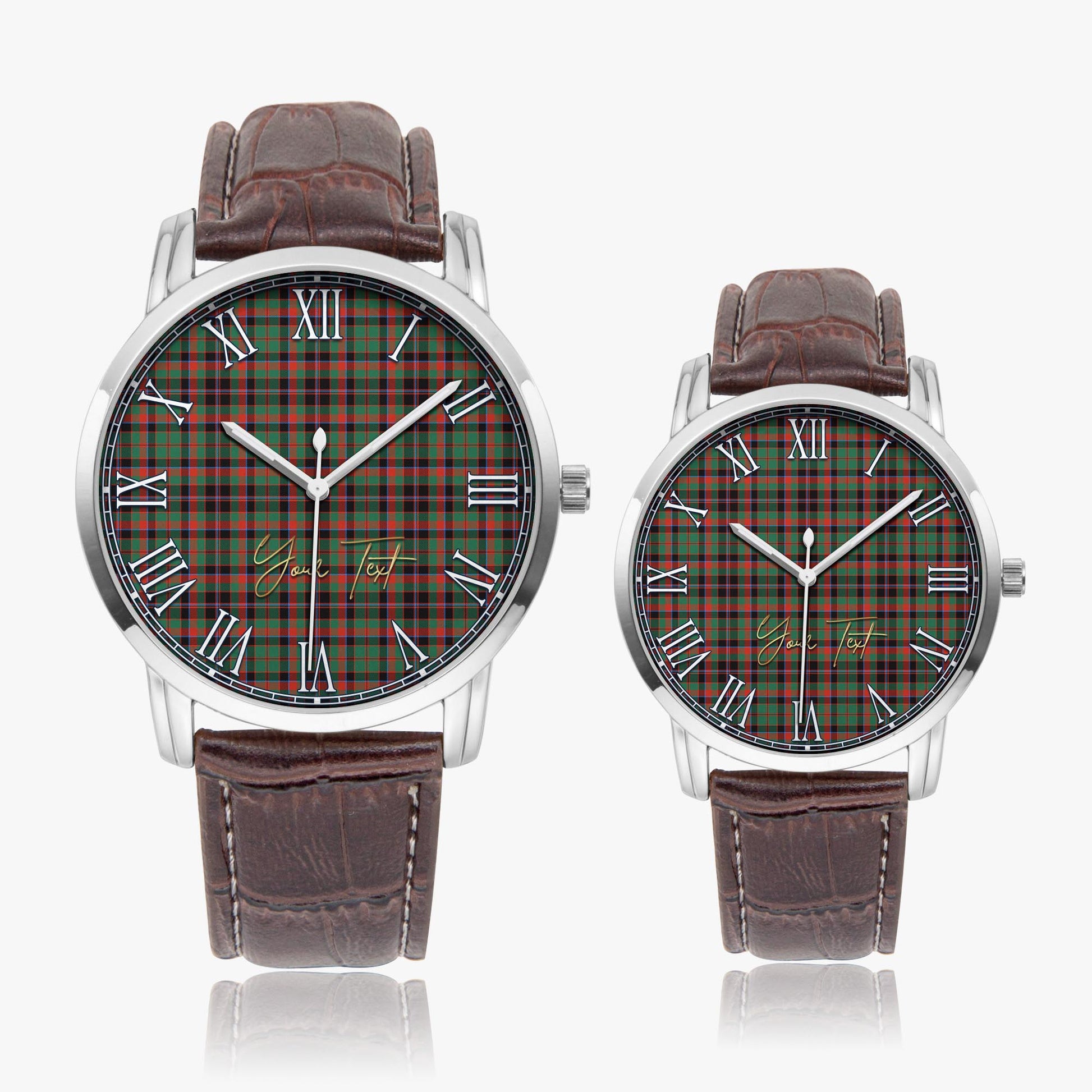 Cumming Hunting Ancient Tartan Personalized Your Text Leather Trap Quartz Watch Wide Type Silver Case With Brown Leather Strap - Tartanvibesclothing
