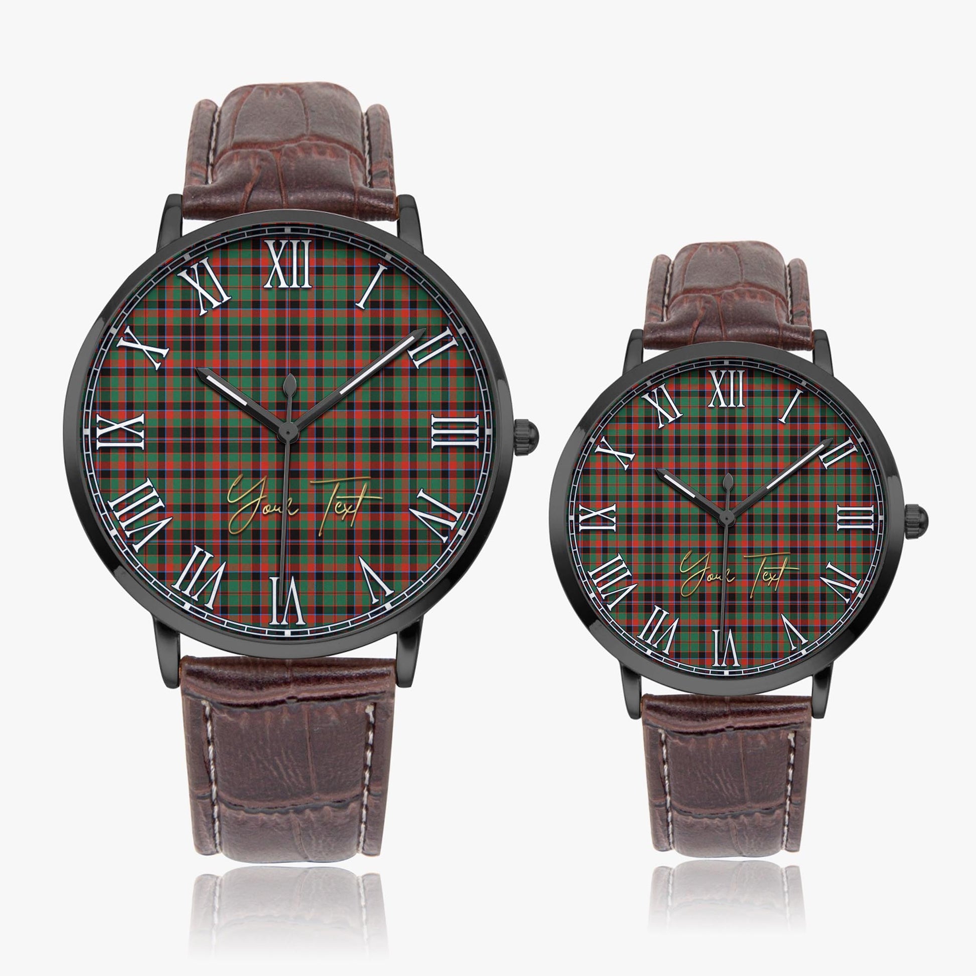 Cumming Hunting Ancient Tartan Personalized Your Text Leather Trap Quartz Watch Ultra Thin Black Case With Brown Leather Strap - Tartanvibesclothing
