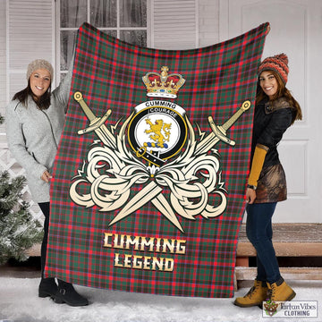 Cumming Hunting Modern Tartan Blanket with Clan Crest and the Golden Sword of Courageous Legacy