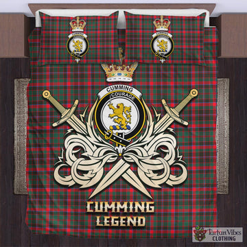 Cumming Hunting Modern Tartan Bedding Set with Clan Crest and the Golden Sword of Courageous Legacy