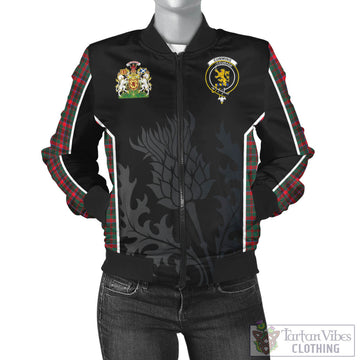 Cumming Hunting Modern Tartan Bomber Jacket with Family Crest and Scottish Thistle Vibes Sport Style
