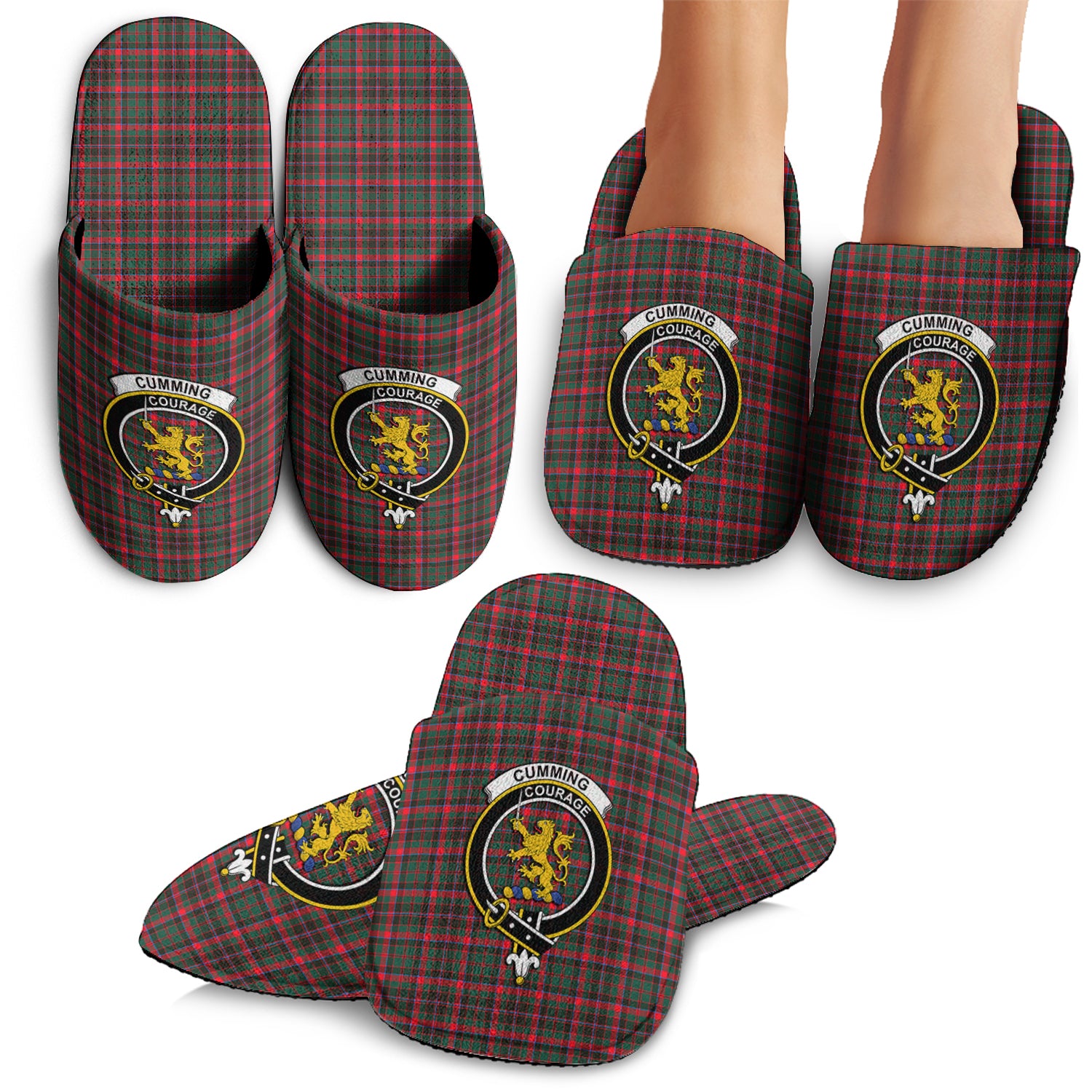 Cumming Hunting Modern Tartan Home Slippers with Family Crest - Tartanvibesclothing