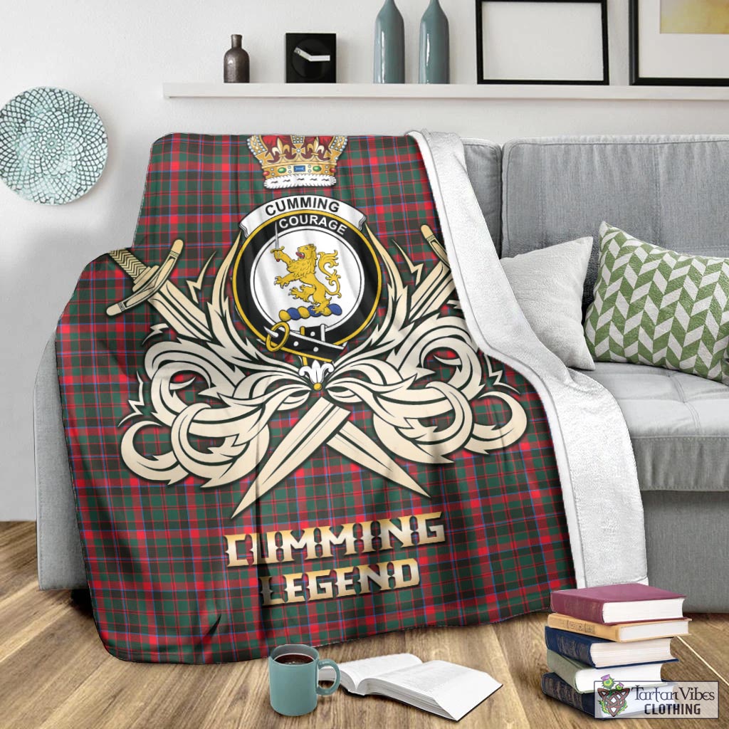 Tartan Vibes Clothing Cumming Hunting Modern Tartan Blanket with Clan Crest and the Golden Sword of Courageous Legacy