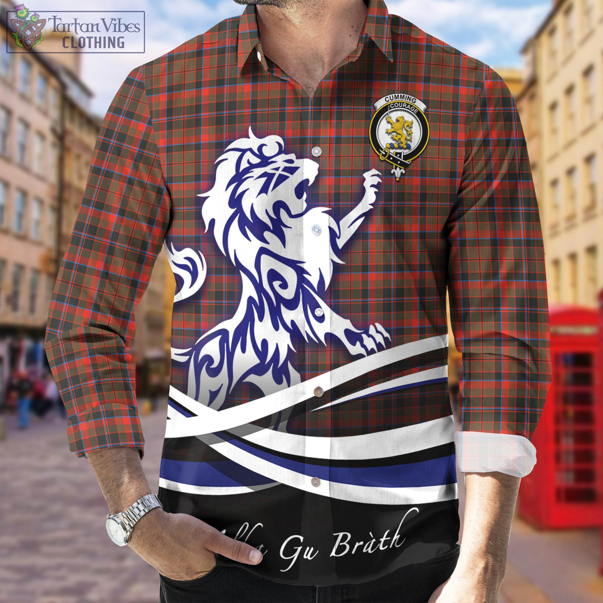 cumming-hunting-weathered-tartan-long-sleeve-button-up-shirt-with-alba-gu-brath-regal-lion-emblem