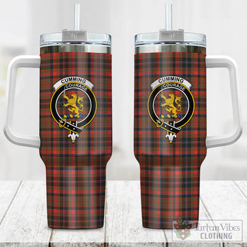 Cumming Hunting Weathered Tartan and Family Crest Tumbler with Handle
