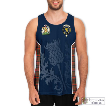 Cumming Hunting Weathered Tartan Men's Tanks Top with Family Crest and Scottish Thistle Vibes Sport Style