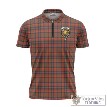 Cumming Hunting Weathered Tartan Zipper Polo Shirt with Family Crest