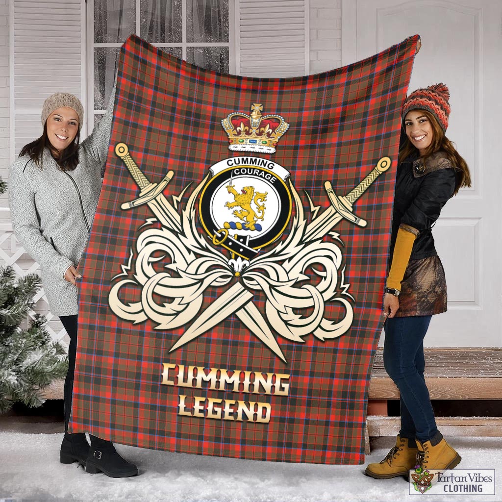 Tartan Vibes Clothing Cumming Hunting Weathered Tartan Blanket with Clan Crest and the Golden Sword of Courageous Legacy