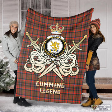 Cumming Hunting Weathered Tartan Blanket with Clan Crest and the Golden Sword of Courageous Legacy