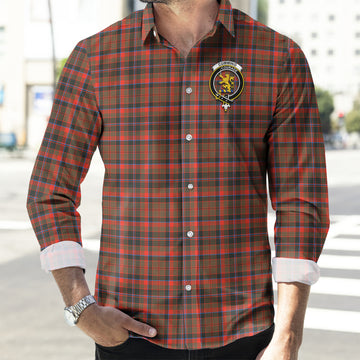 Cumming Hunting Weathered Tartan Long Sleeve Button Up Shirt with Family Crest