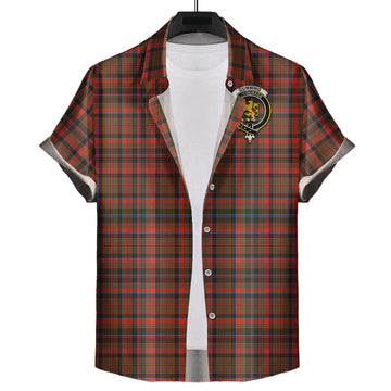Cumming Hunting Weathered Tartan Short Sleeve Button Down Shirt with Family Crest