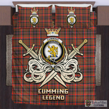 Cumming Hunting Weathered Tartan Bedding Set with Clan Crest and the Golden Sword of Courageous Legacy